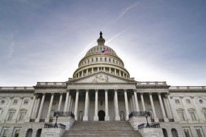 A view of the east steps of the United States Capitol Building.